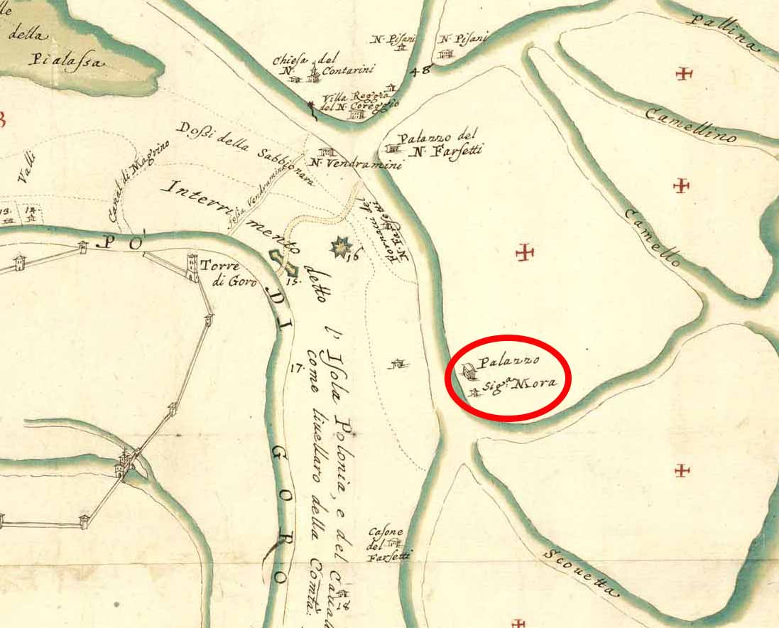 Giovanni Giacomelli, 05.09.1734, Pianta dell’isola di Ariano, part. - ASFe, Periti agrimensori, 461